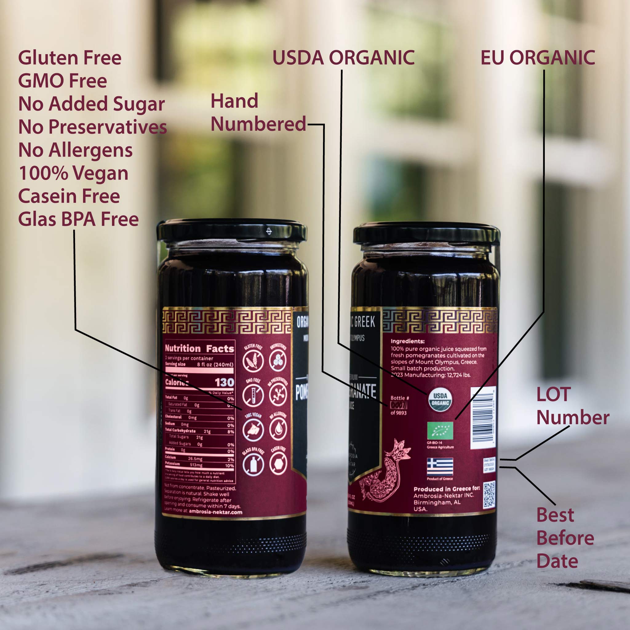 Premium Greek Organic Pomegranate Juice - Ambrosia - Nektar.com