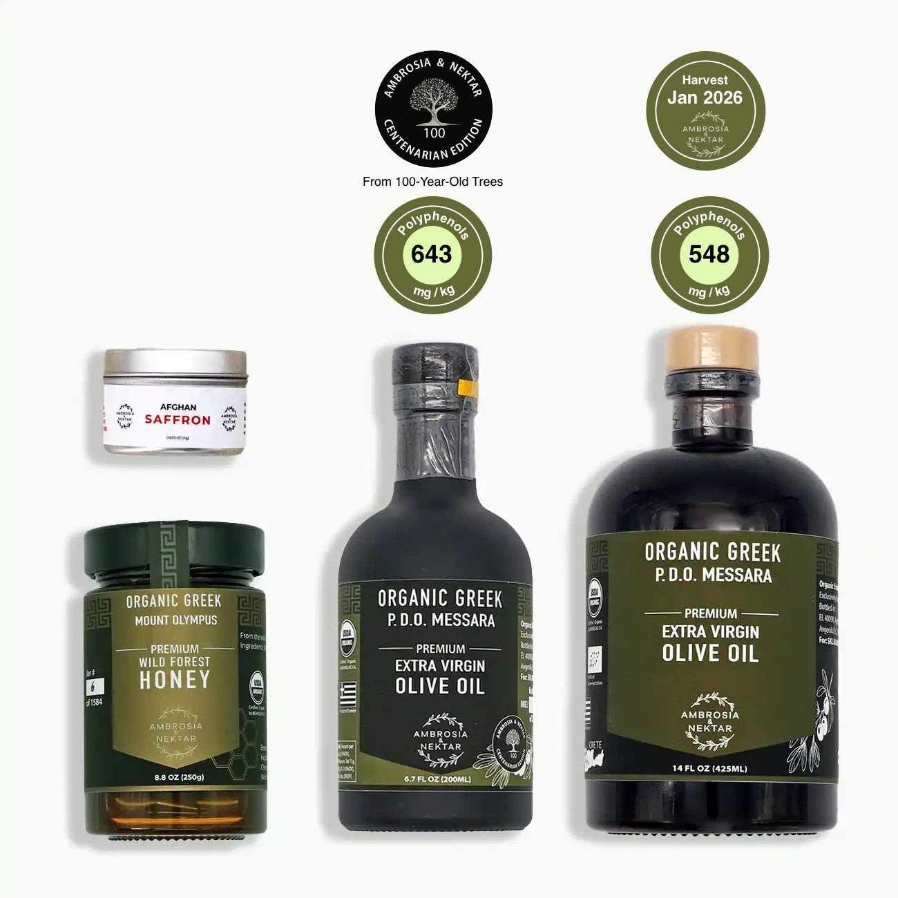 EVOO + EVOO Centenarian + Honey + Saffron