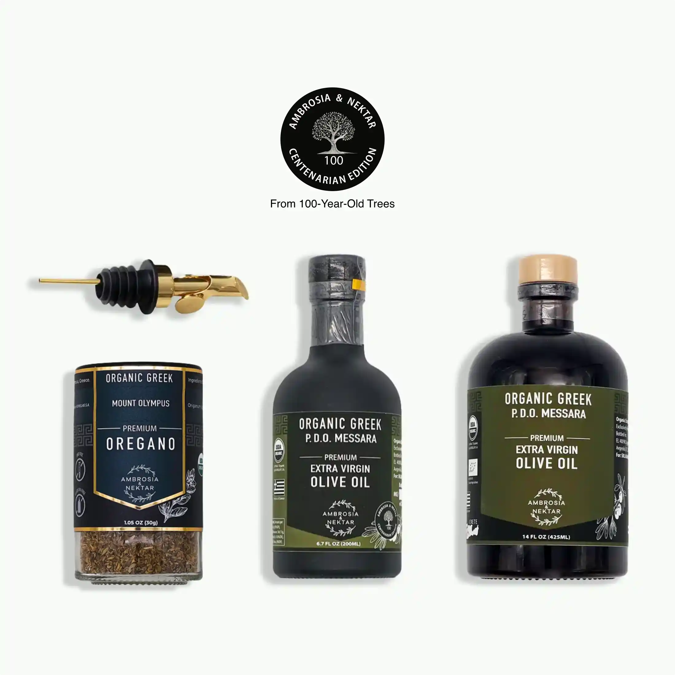 EVOO + EVOO Centenarian + Oregano + Spout - Ambrosia-Nektar.com
