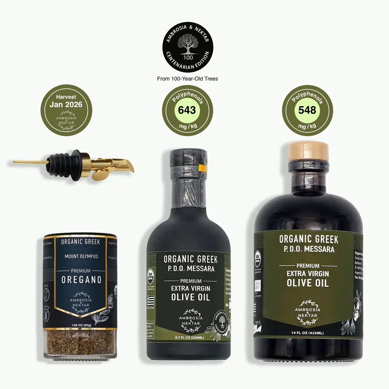 Set: EVOO + EVOO Centenarian + Oregano + Spout