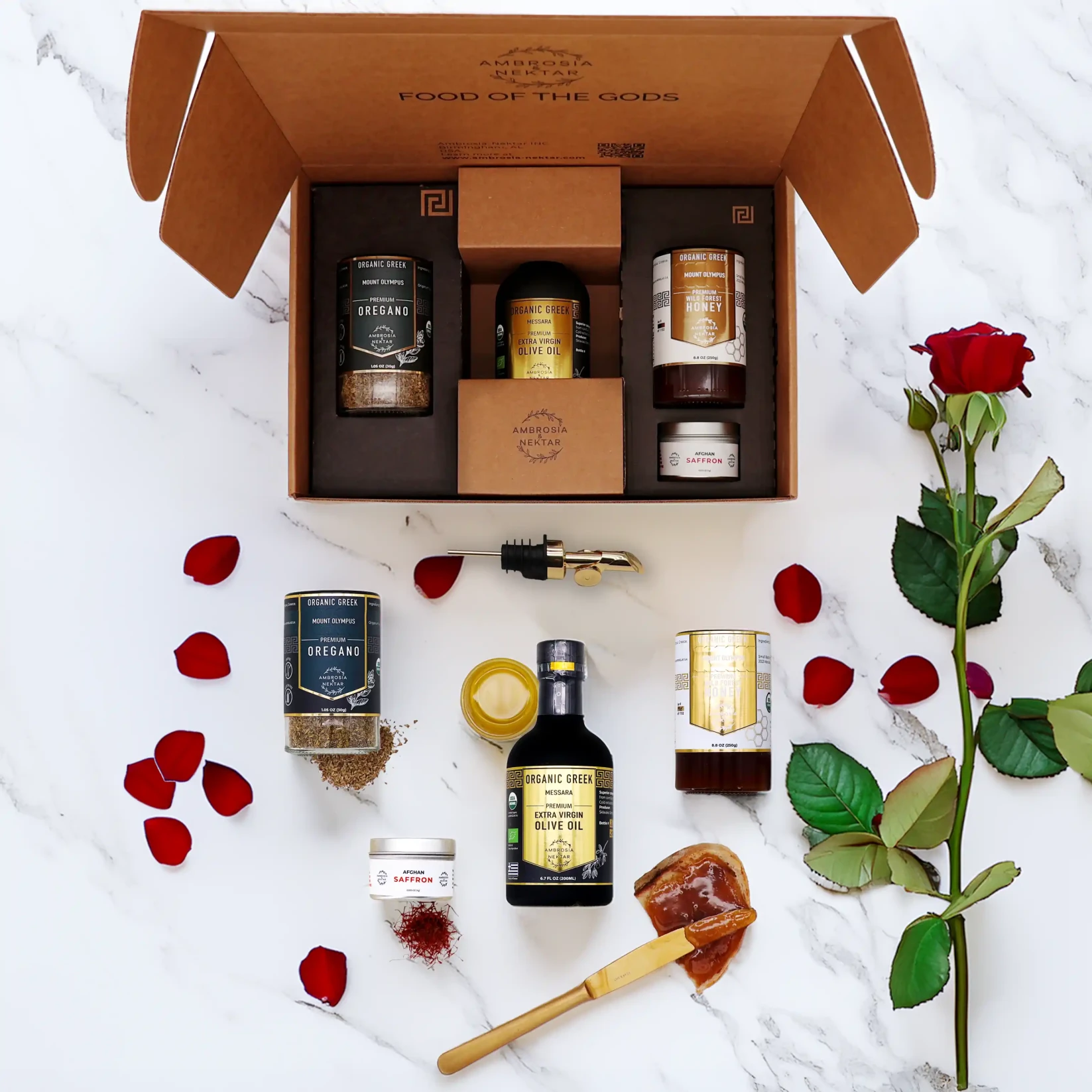 Set: EVOO Petite + Honey + Saffron + Oregano + Spout - Ambrosia - Nektar.com